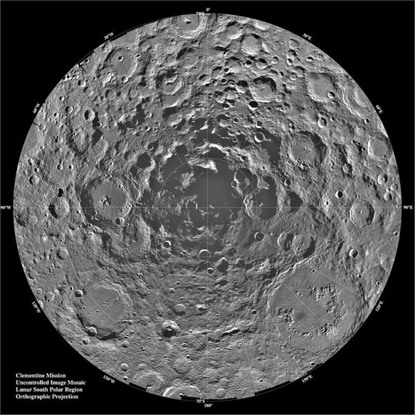 Lunar south pole by Clementine