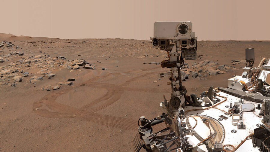 Perseverance selfie at Rochette rock on crater floor