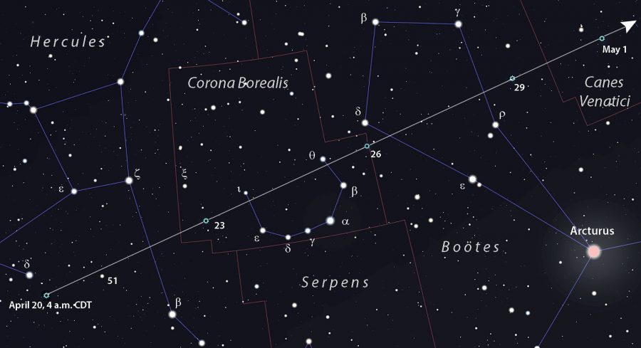 Comet ATLAS finder chart April 20 to May 1