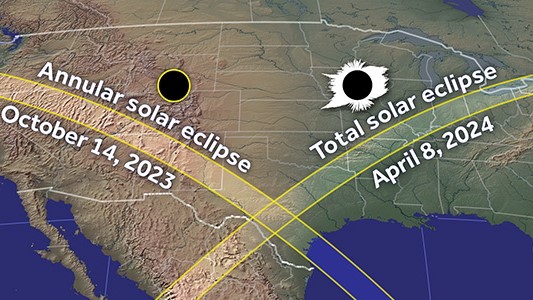 Solar eclipses 2023 and 2024