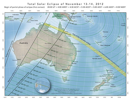 Start time of Australian total solar eclipse