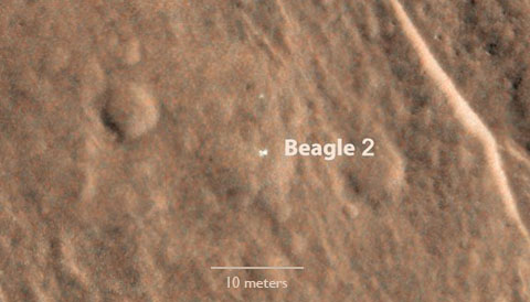Beagle 2 seen from orbit by HiRISE