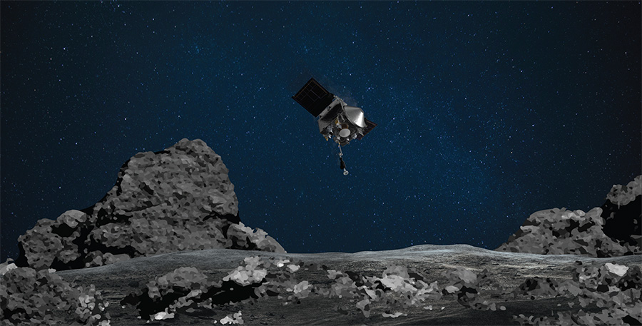 OSIRIS-REx touches down on near-Earth asteroid Bennu in an artist's illustration