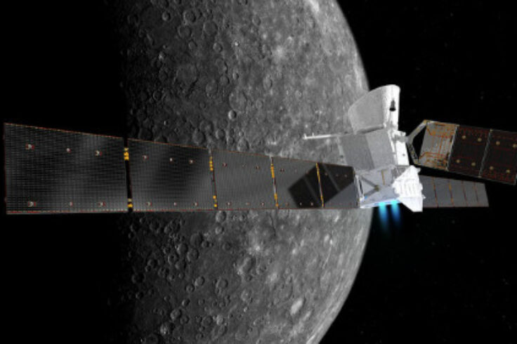 Illustration of BepiColumbo in front of Mercury