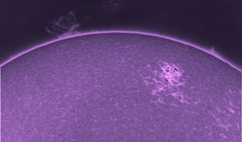 a purple half circle represents th sun, with light purple spots marking solar activity