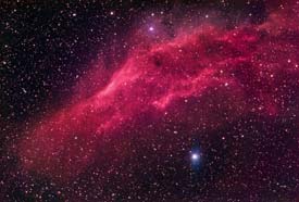 It's known as the California Nebula because its shape, recorded on long-exposure photographs, is similar to that of the western state.