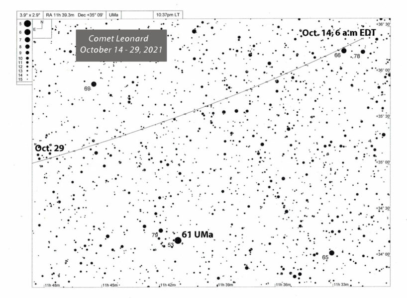 Comet Leonard detailed map