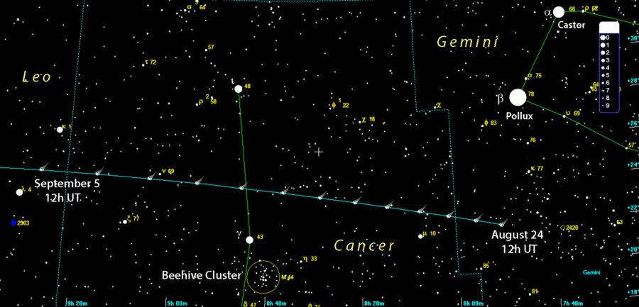 Comet Nishimura map Aug. 24-Sept. 6