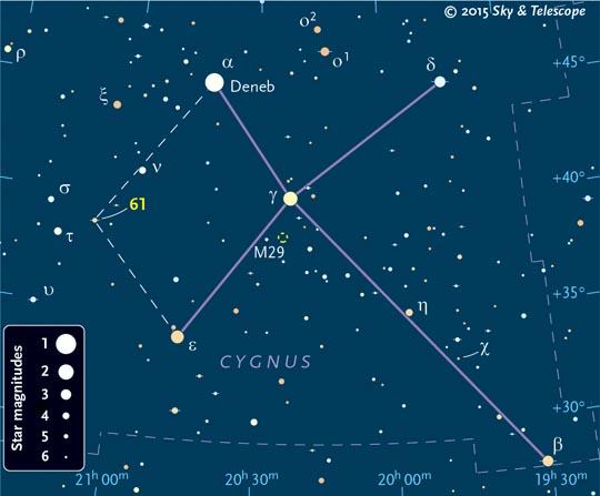 Sky map of Cygnus, the Swan