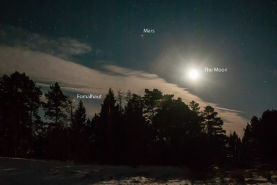 Picture of Fomalhaut, Mars, and the Moond