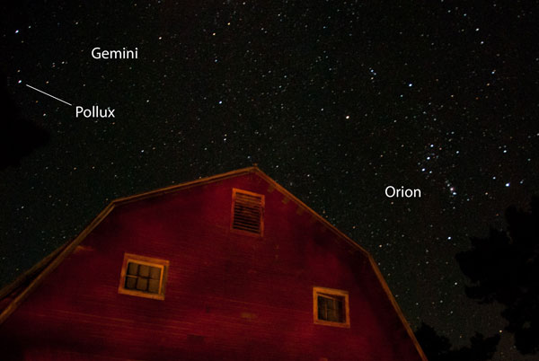 Pollux in Gemini, near Orion