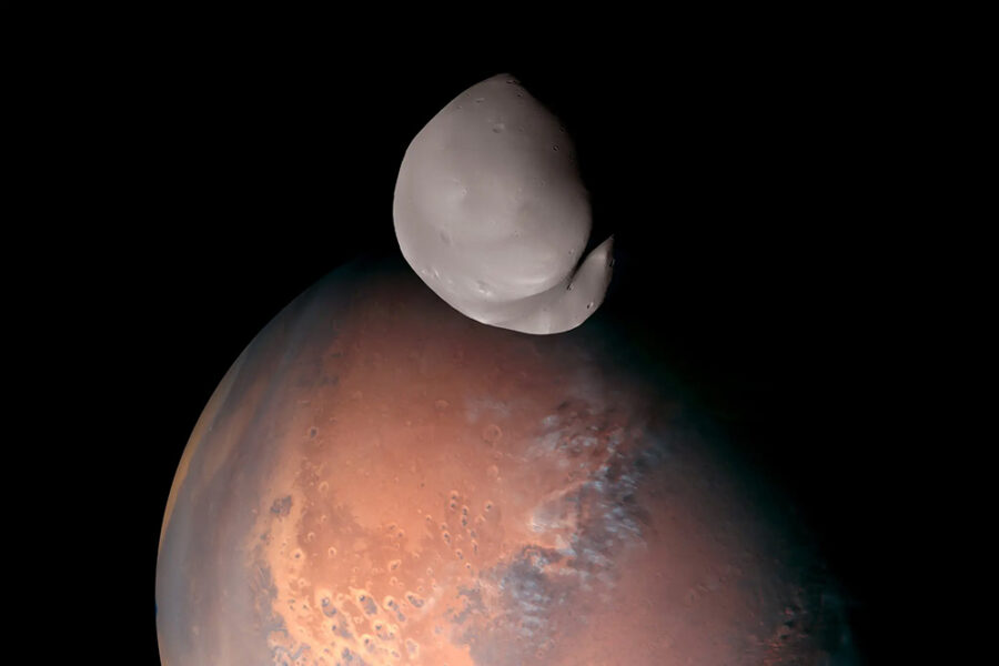 Deimos, with Mars in the background