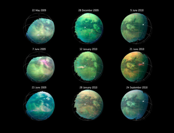 Infrared maps showing dust storms on Titan