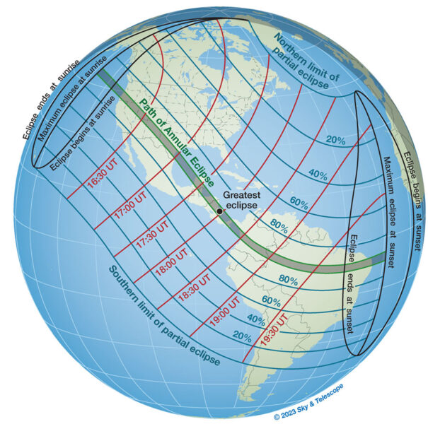 Path of October 2023 annular solar eclipse