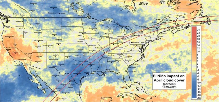 Cloud cover *change* due to El Nino effects