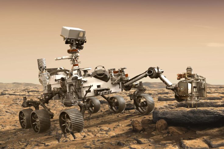 An artist's illustration of the Perseverance Mars Rover on Mars