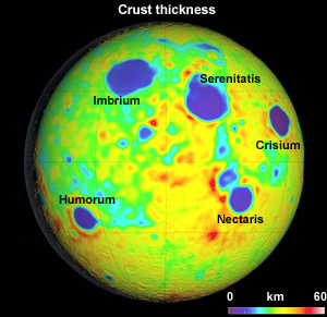 Thickness of the Moon's crust