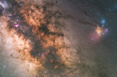 Dust lanes and nebulosity around our Milky Way core.  