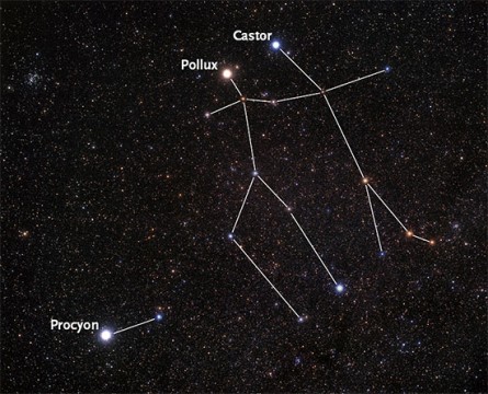 Photo of Gemini with Pollux and Castor and Canis Minor with Procyon
