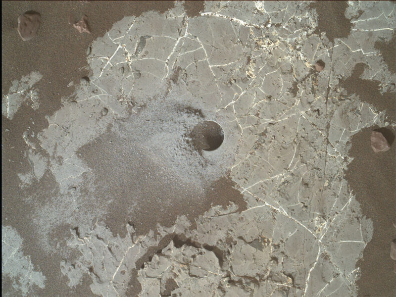 Drill hole in Mars rock