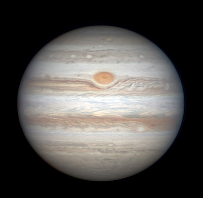 Jupiter with Great Red Spot on meridian, Mar. 5, 2016