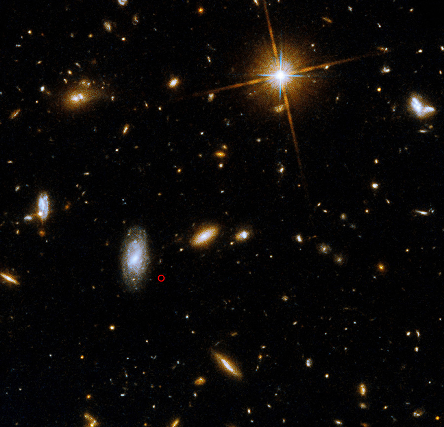 wide-field image, GRB circled in red