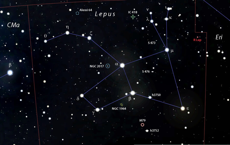 Lepus double star and deep-sky map