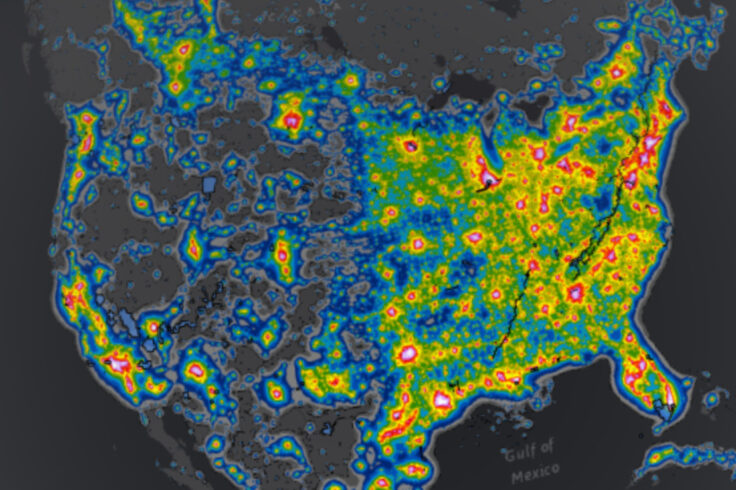 Light pollution map for North America