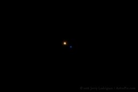 Almach, Gamma Andromedae, is a beautiful pair a of gold and blue stars separated by 9.6 arcseconds. Shot with a Celestron C11 Edge working at f/10 with a Canon T2i (550D) recording video at 640 × 480 Movie Crop Mode. 5,675 frames were stacked in AutoStakkert!2 to produce this image.