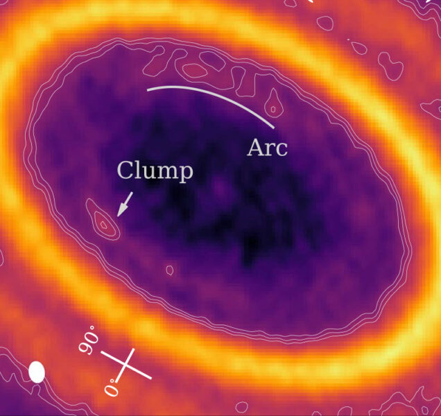 Image of  LkCa 15 disk shows purple oval surrounded by bright gold ring