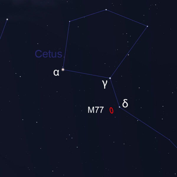 Diagram showing location of M77 on the sky