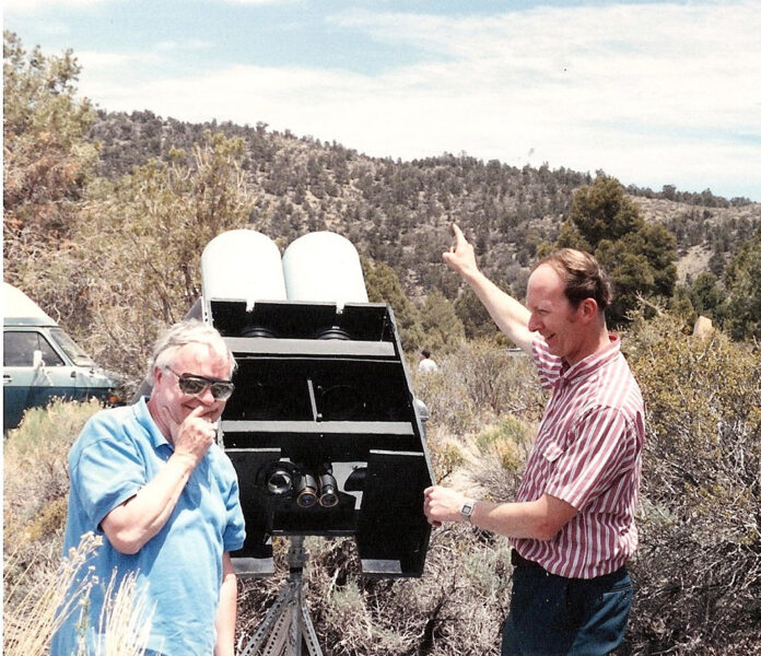 Don Machholz and Brian Marsden at the giant binoculars