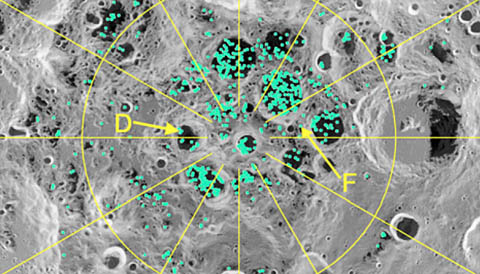 Map of ice at lunar south pole