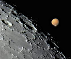 Mars at the moon's edge