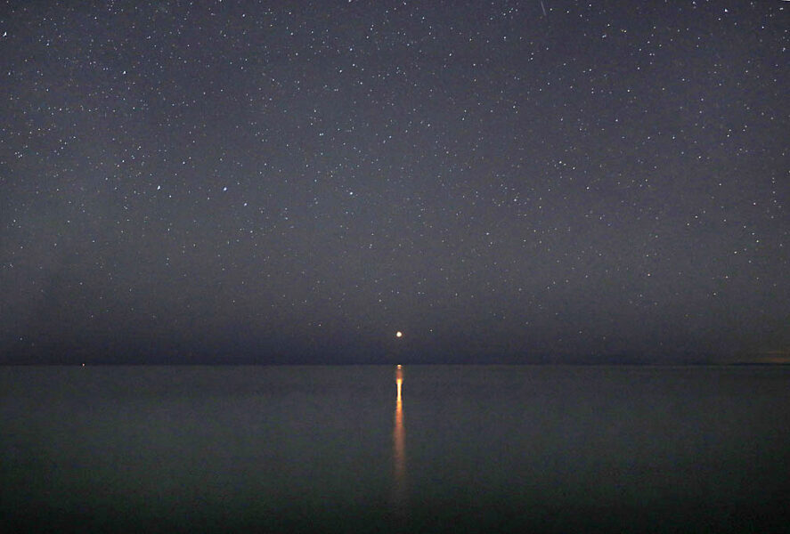 Mars rising over Lake Superior