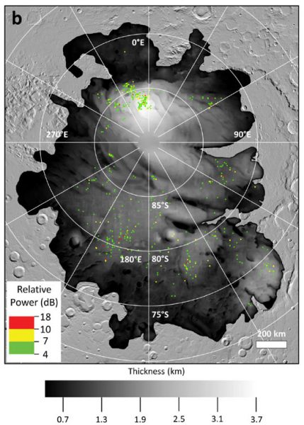 a map of the martian SPLD thickness and bright regions