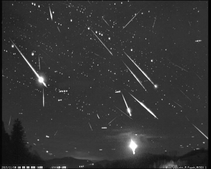 Taurid fireballs, Nov. 4, 2015. All-night composite image by Martin Popek.