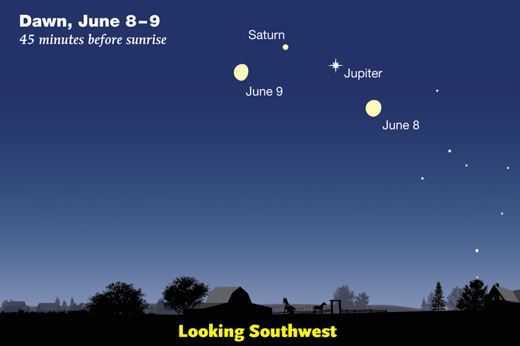 Moon near Jupiter and Saturn on June 8-9, 2020