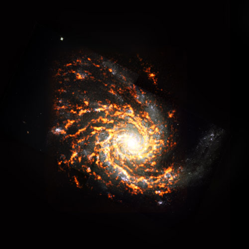 Galaxy NGC4254 shown in white, yellow and orange