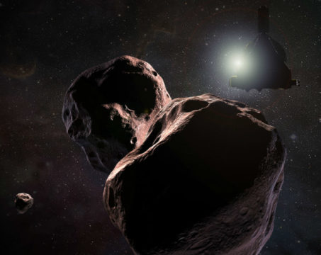 Illustration of New Horizons flying past 2014 MU69