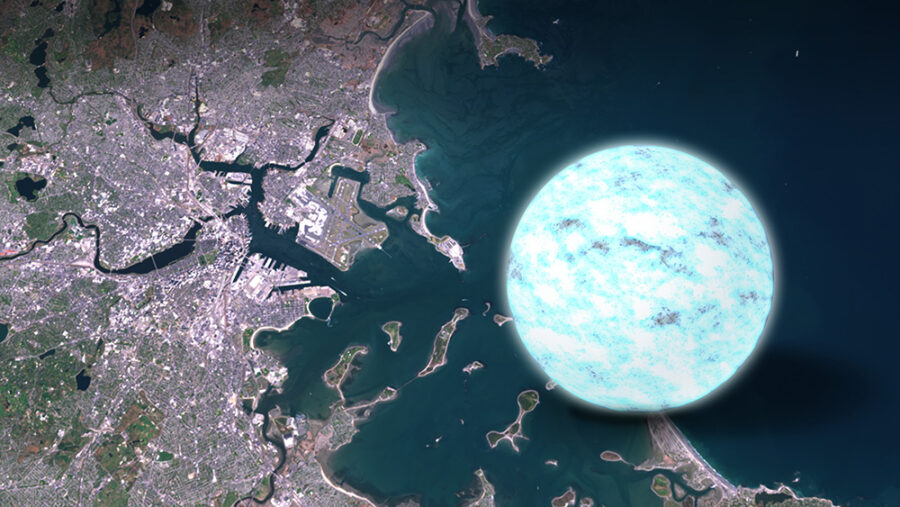 Neutron star size comparison to Boston