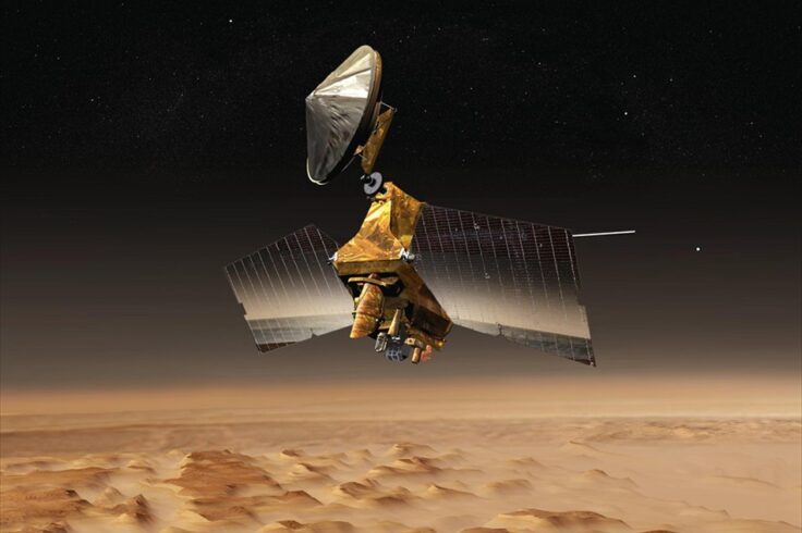 Mars Reconnaissance Orbiter over Nilosyrtis Mensae (art)