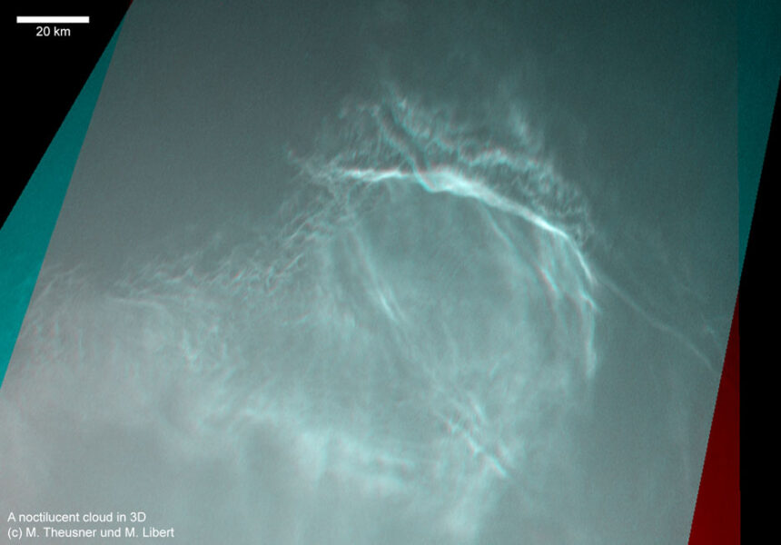 3D anaglyph of noctilucent clouds