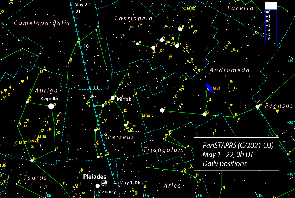 Kuyrukluyıldız PanSTARRS (C/2021 O3) haritası
