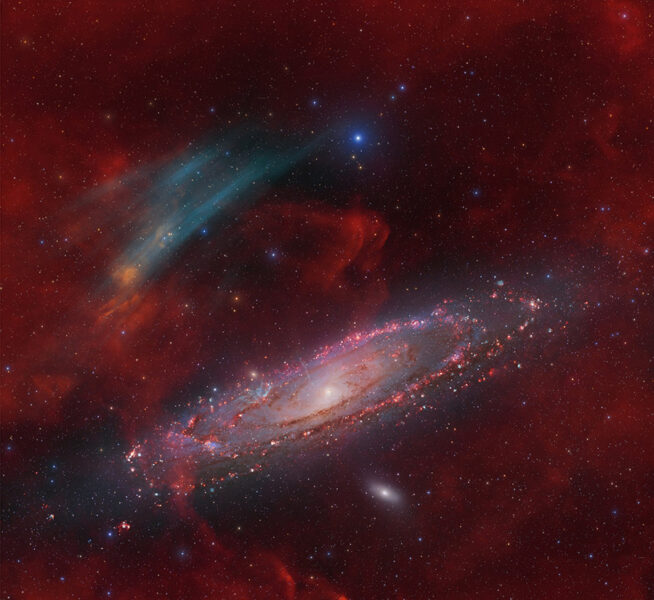 Green arc floats above the Andromeda Galaxy