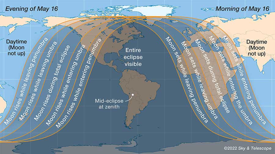 Lunar Eclipse Viewing Map Witness A Total Lunar Eclipse On Sunday, May 15–16 - Sky & Telescope - Sky  & Telescope