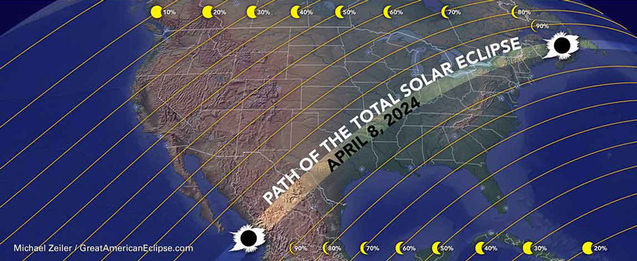 Path of total solar eclipse April 2024