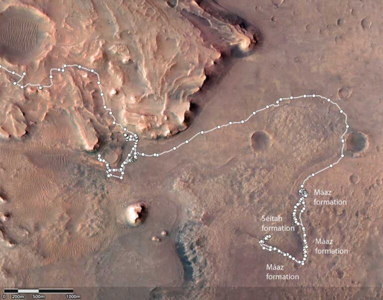 Map of Perseverance's drive in Jezero Crater