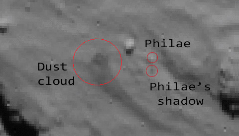 Philae in midair after first bounce