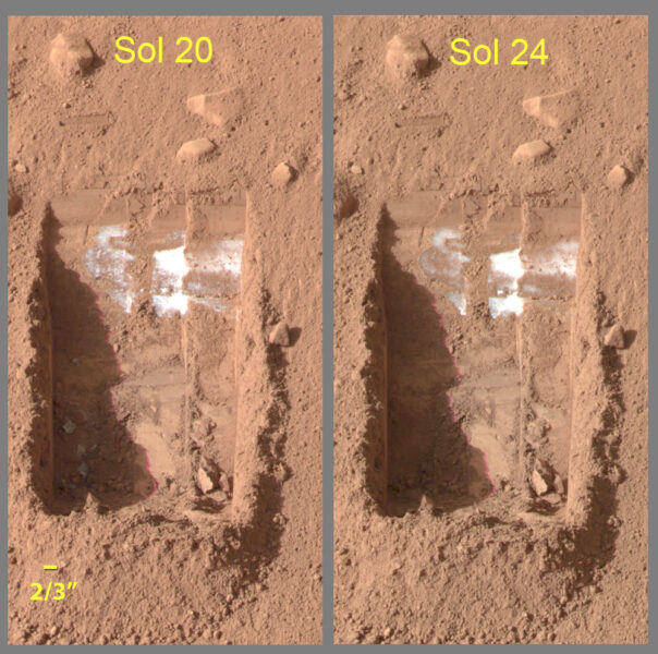 Phoenix lander wheels uncover ice